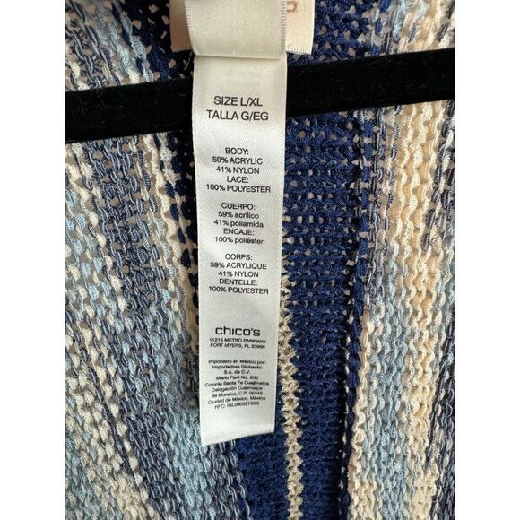 CHICO'S white gray blue knit lace trim open front oversized cardigan vest L/XL - Picture 3 of 9